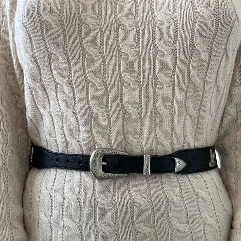 Vintage Womens Warner Bros Looney Toons Black Leather Cartoon Studded Belt Sz M